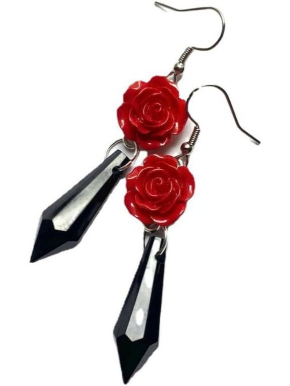 Vintage Gothic Bat Earrings Purple Crystal Dangle Punk Style Jewelry-Red Rose